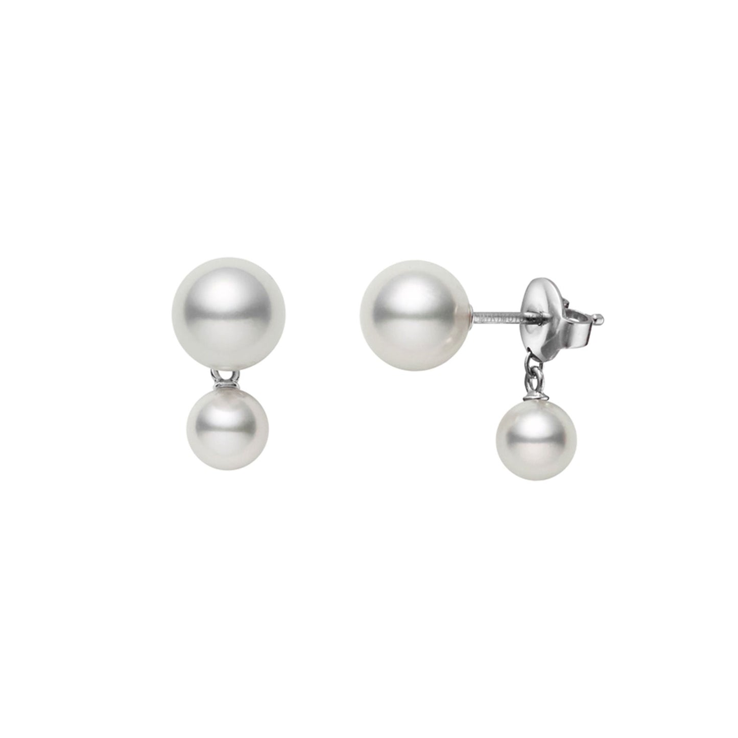 Classic Akoya Cultured Pearl Stud Earrings with Pearl & Chain Drop in 18ct White Gold simple Pursuit