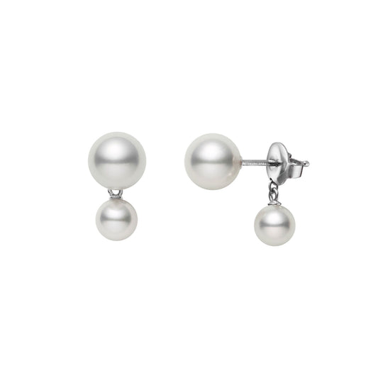 Classic Akoya Cultured Pearl Stud Earrings with Pearl & Chain Drop in 18ct White Gold simple Pursuit