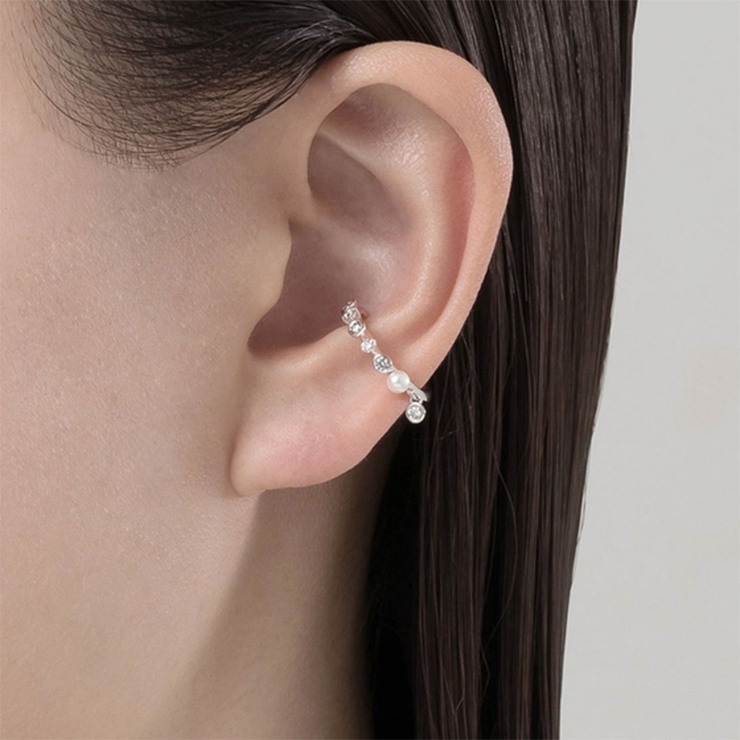Classic Akoya Cultured Pearl & Diamond Ear Cuff in 18ct White Gold simple Pursuit