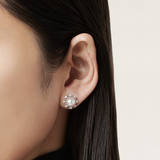 Classic Akoya Cultured Pearl & Diamond Cluster Stud Earrings 18ct White Gold simple Pursuit