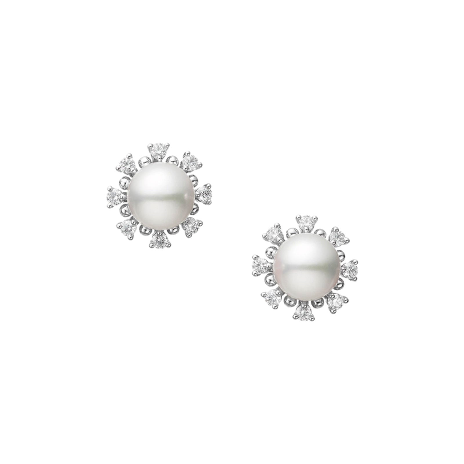 Classic Akoya Cultured Pearl & Diamond Cluster Stud Earrings 18ct White Gold simple Pursuit