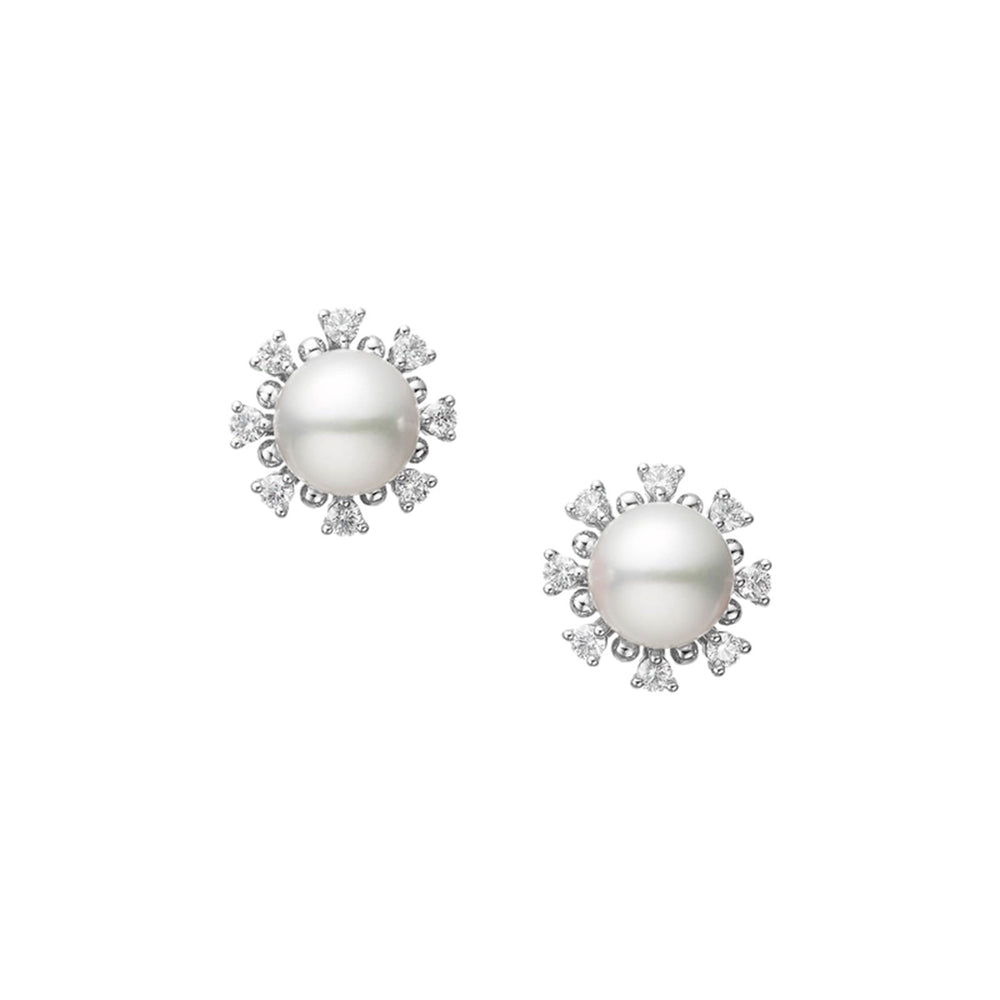 Classic Akoya Cultured Pearl & Diamond Cluster Stud Earrings 18ct White Gold simple Pursuit