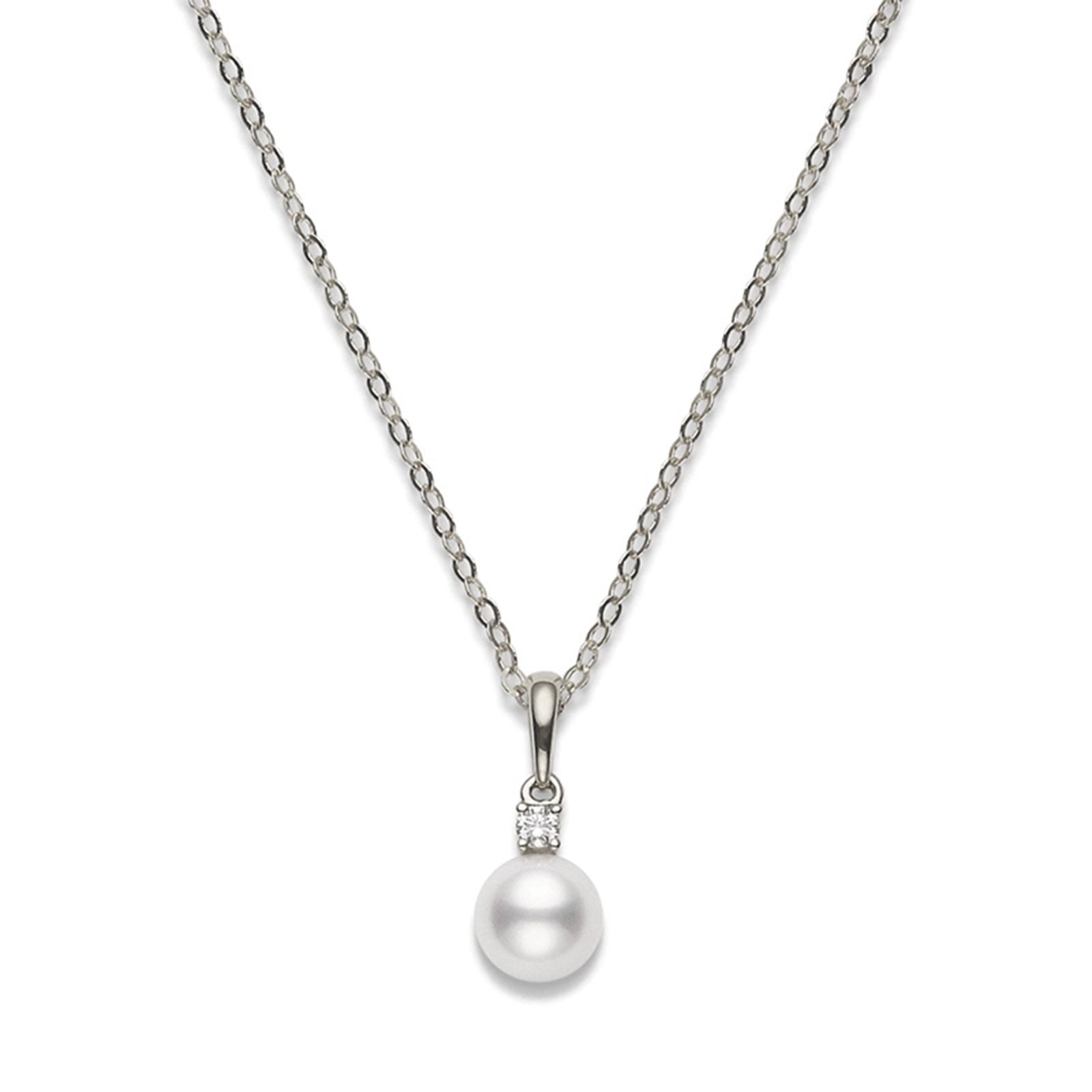 Classic AA Grade Akoya Cultured Pearl & Diamond Necklace in 18ct White Gold simple Pursuit