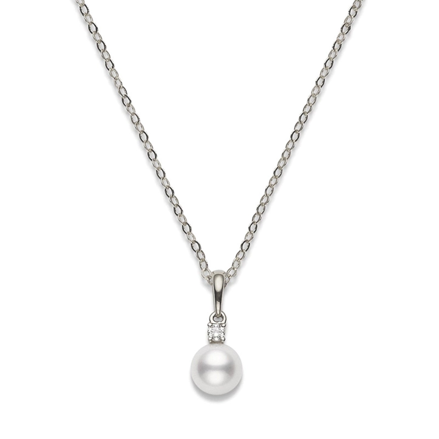 Classic AA Grade Akoya Cultured Pearl & Diamond Necklace in 18ct White Gold simple Pursuit