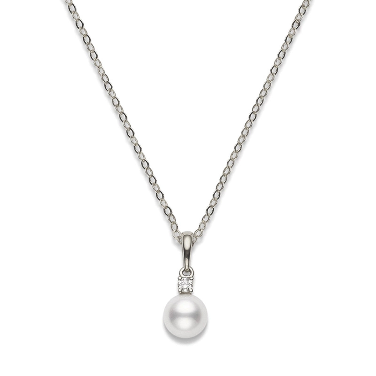 Classic AA Grade Akoya Cultured Pearl & Diamond Pendant in 18ct White Gold simple Pursuit