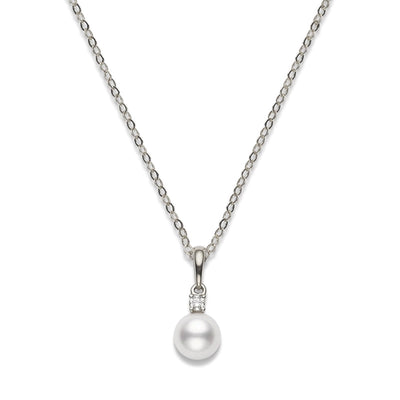 Classic AA Grade Akoya Cultured Pearl & Diamond Pendant in 18ct White Gold simple Pursuit