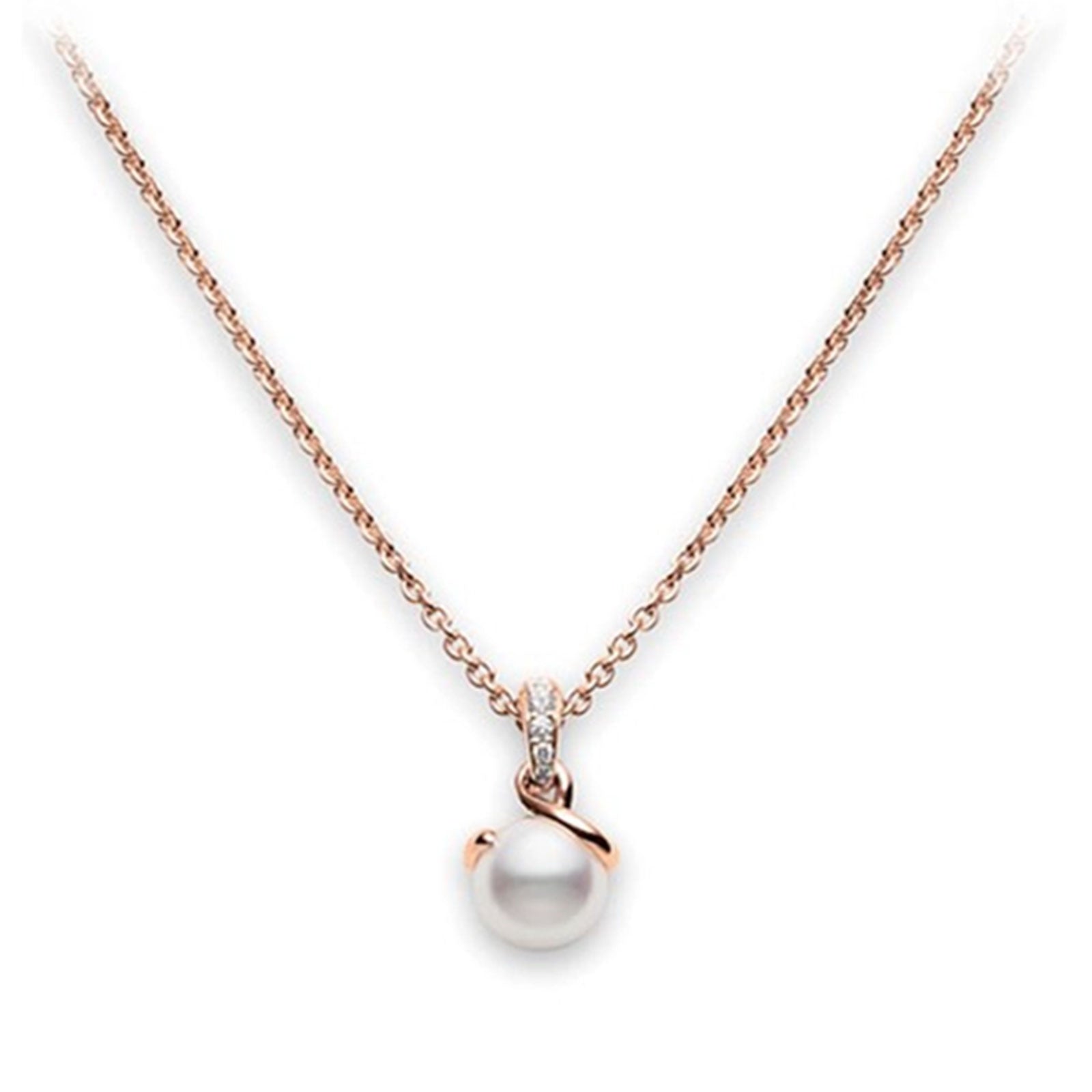Twist Akoya Cultured Pearl & Diamond Drop Necklace in 18ct Rose Gold simple Pursuit