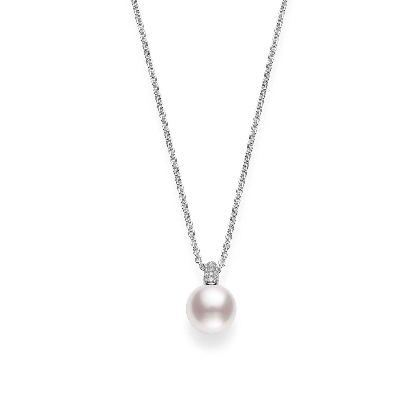 Classic Akoya Cultured Pearl & Diamond Necklace in 18ct White Gold simple Pursuit