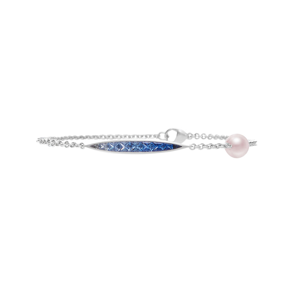Ocean Akoya Cultured Pearl & Blue Sapphire Bracelet in 18ct White Gold simple Pursuit