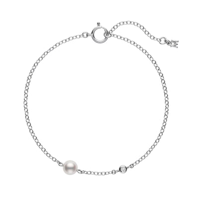 Classic Akoya Cultured Pearl & Diamond Chain Bracelet in 18ct White Gold simple Pursuit