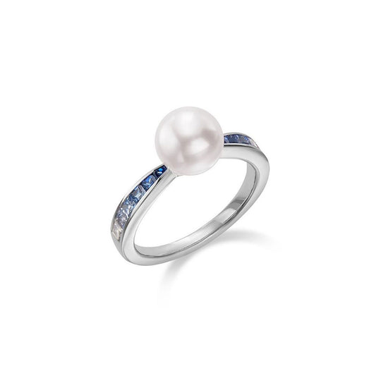 Ocean Akoya Cultured Pearl & Blue Sapphire Ring in 18ct White Gold simple Pursuit