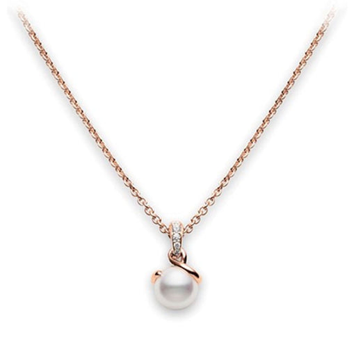 Mikimoto Twist Akoya Cultured Pearl & Diamond Drop Necklace in 18ct Rose Gold - PPL10025DZ Necklace Mikimoto   