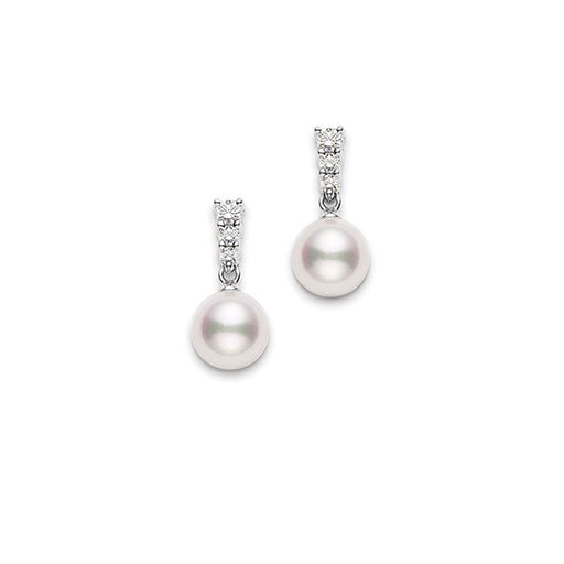 Mikimoto Morning Dew Akoya Cultured Pearl & Diamond Drop Earrings in 18ct White Gold - PE1680DW Earrings Mikimoto   