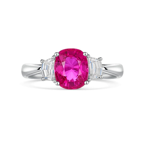 Platinum Oval-Cut Ruby & Cadillac-Cut Diamond Three Stone Ring 2.52ct Ring Michael Spiers   