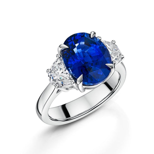 Platinum Oval-Cut Sapphire & Moon-Cut Diamond Three Stone Ring 7.60ct Ring Michael Spiers   