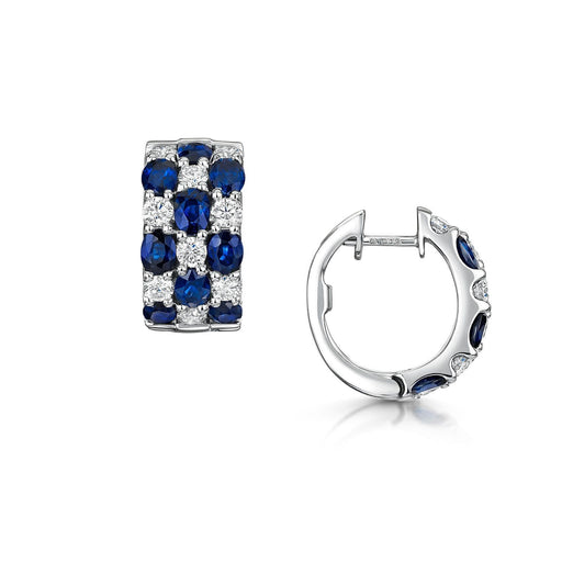 Michael Spiers 18ct White Gold Oval-Cut Sapphire & Brilliant-Cut Diamond Triple Row Hoop Earrings