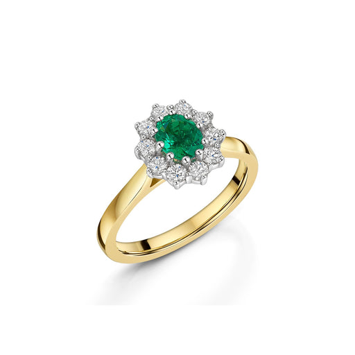 18ct Yellow & White Gold Oval-Cut Emerald & Diamond Cluster Ring Ring Michael Spiers