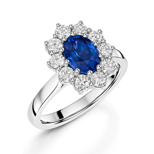 Platinum Oval-Cut Sapphire & Brilliant-Cut Diamond Cluster Ring 2.25ct Ring Michael Spiers