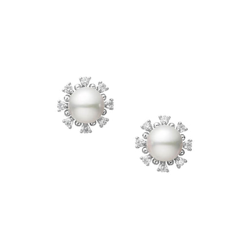 Mikimoto Classic Akoya Cultured Pearl & Diamond Cluster Stud Earrings in 18ct White Gold - PE1754DW Earrings Mikimoto   