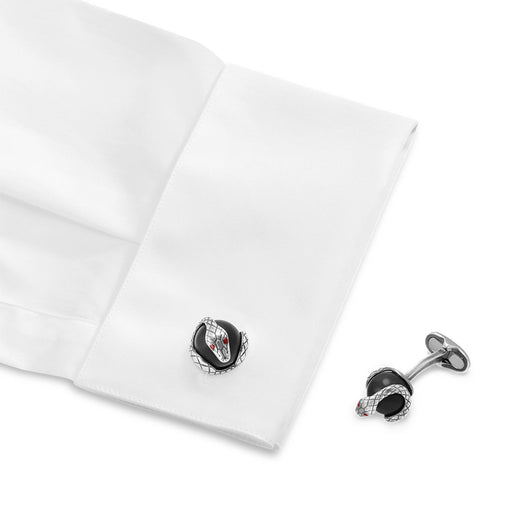 Heritage Rouge et Noir Serpent Onyx Cufflinks In Silver MB124058 Cufflinks & Accessories Montblanc   