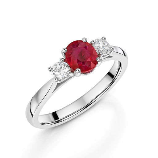 Platinum Oval-Cut Ruby & Brilliant-Cut Diamond Three Stone Ring 1.00ct Ring Michael Spiers