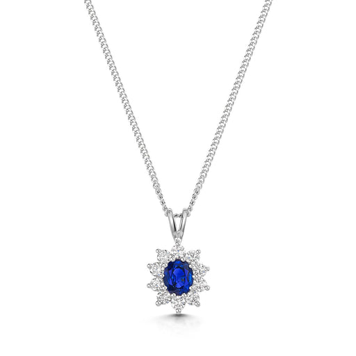 18ct White Gold Oval-Cut Sapphire & Brilliant-Cut Diamond Pendant 1.00ct Necklace Michael Spiers