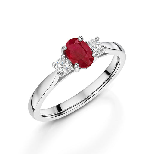 Platinum Oval-Cut Ruby & Brilliant-Cut Diamond Three Stone Ring 0.80ct Ring Michael Spiers