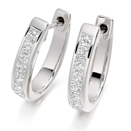 Michael Spiers 18ct White Gold G Si Princess-Cut Diamond Channel Set Hoop Earrings 1.00ct Earrings Michael Spiers   