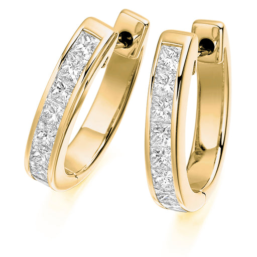 Michael Spiers 18ct Yellow Gold F/G VS Princess-Cut Diamond Channel Set Hoop Earrings 1.50ct Earrings Michael Spiers   