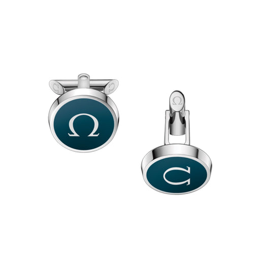 OMEGAMANIA Cufflinks in Steel & Blue Resin CA02ST0001105 Cufflinks & Accessories Omega   