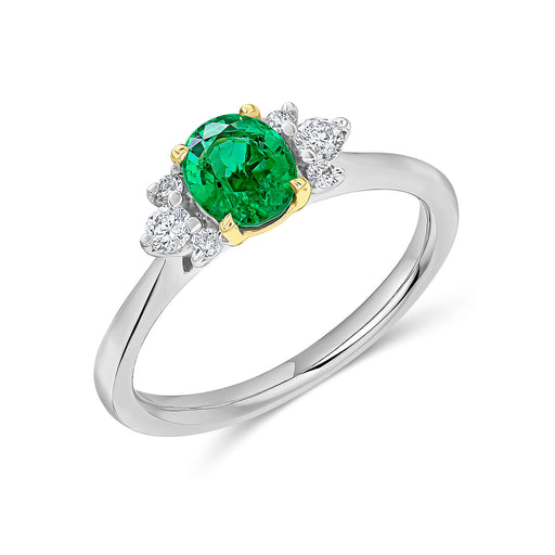 Michael Spiers Platinum & 18ct Yellow Gold Oval-Cut Emerald & Brilliant-Cut Diamond Trefoil Ring 0.85ct Ring Michael Spiers   