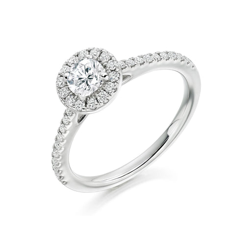 Platinum Brilliant-Cut Diamond Halo Ring With Diamond Shoulders 0.60ct - ENG3752 Ring Michael Spiers   