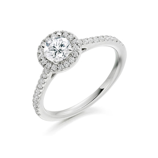 Platinum Brilliant-Cut Diamond Halo Ring With Diamond Shoulders 0.85ct - ENG3753 Ring Michael Spiers   