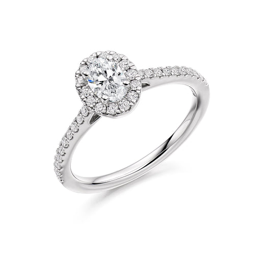 Platinum Oval & Brilliant-Cut E/F VS Diamond Halo Ring With Diamond Shoulders 0.66ct (Size 'M' only) Ring Michael Spiers