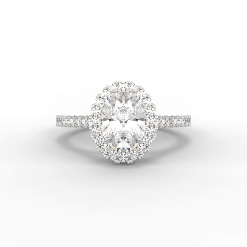 Platinum Oval & Brilliant-Cut E/F VS Diamond Halo Ring With Diamond Shoulders 0.66ct (Size 'M' only) Ring Michael Spiers