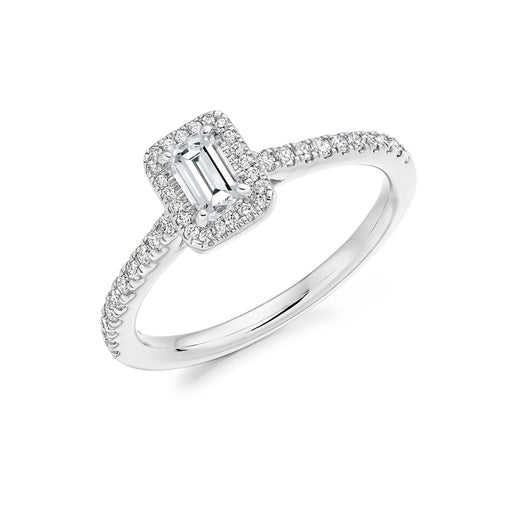 Michael Spiers Platinum Emerald & Brilliant-Cut E/F VS Diamond Halo Ring With Diamond Shoulders 0.55ct Ring Michael Spiers   
