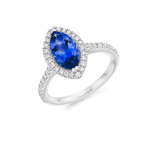 Platinum Marquise-Cut Tanzanite & Brilliant-Cut Diamond Cluster Ring 2.27ct Ring Michael Spiers   