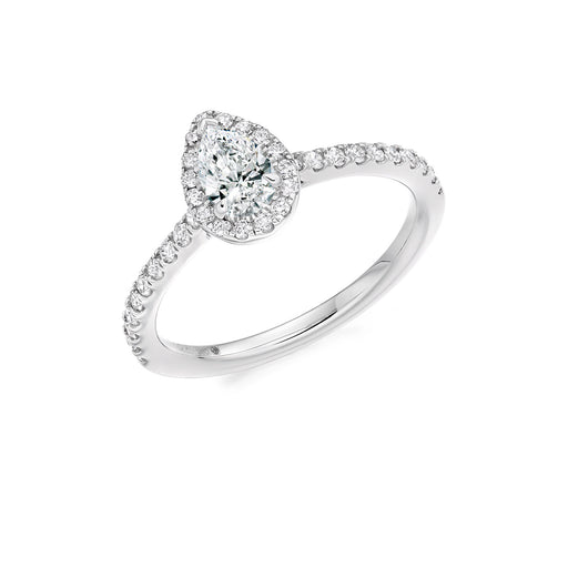 Michael Spiers Platinum Pear & Brilliant-Cut D/E VS Diamond Halo Ring With Diamond Shoulders 0.65ct Ring Michael Spiers   