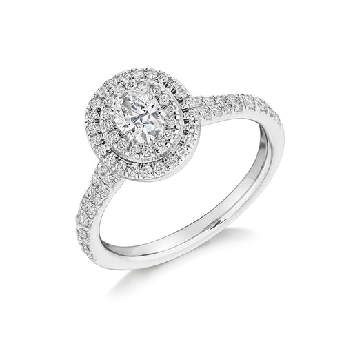 Platinum Oval & Brilliant-Cut E VS Diamond Halo Ring With Diamond Shoulders 0.80ct (Size 'L' Only) Ring Michael Spiers   