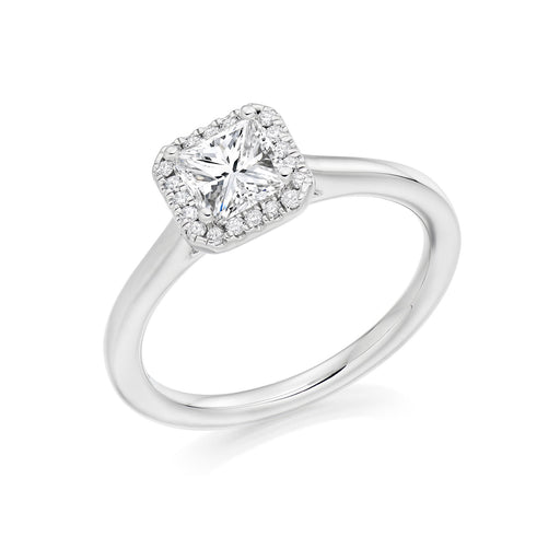 Platinum Princess & Brilliant-Cut Diamond Halo Ring 0.65ct - ENG4982 Ring Michael Spiers   