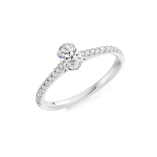 Platinum Oval-Cut Diamond Solitaire Ring With Diamond Shoulders 0.55ct - ENG5487 Ring Michael Spiers   