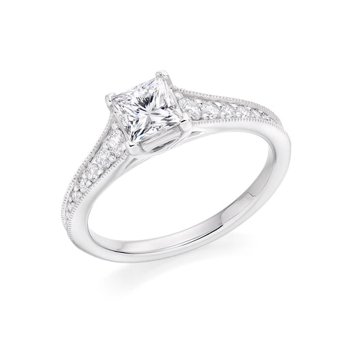 Michael Spiers Platinum Princess & Brilliant-Cut F-H VS Diamond Solitaire Ring With Diamond Shoulders 1.05ct Ring Michael Spiers   