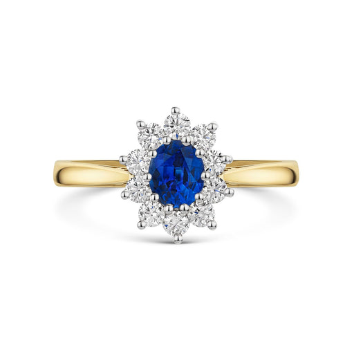 18ct Yellow & White Gold Oval-Cut Sapphire & Round Brilliant-Cut Diamond Cluster Ring 0.85ct Ring Michael Spiers