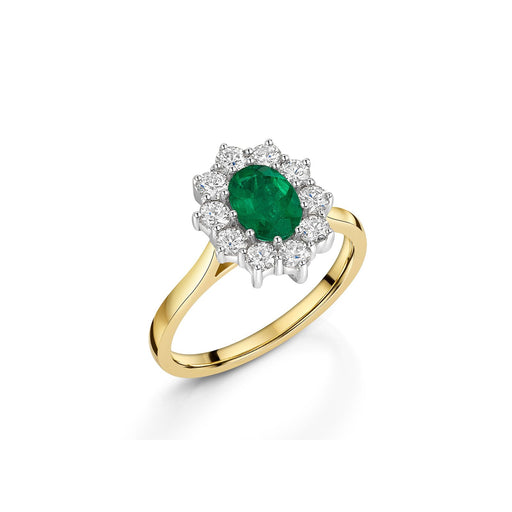 18ct Yellow & White Gold Oval-Cut Emerald & Diamond Cluster Ring Ring Michael Spiers