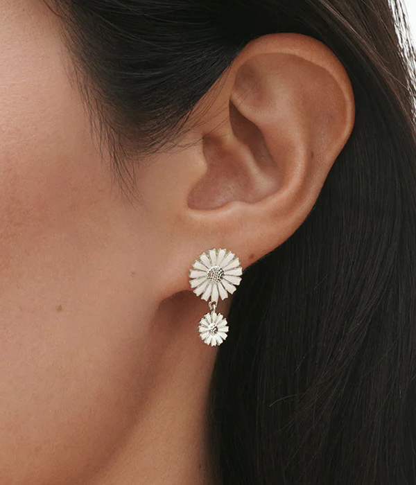 Georg Jensen Silver & White Enamel Drop Earrings