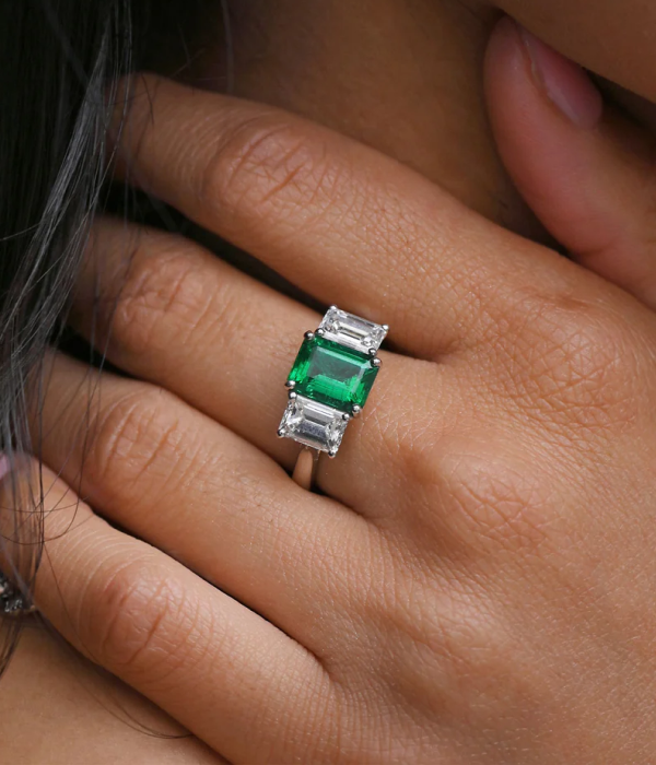 Michael Spiers Platinum Emerald & Diamond Trilogy Ring
