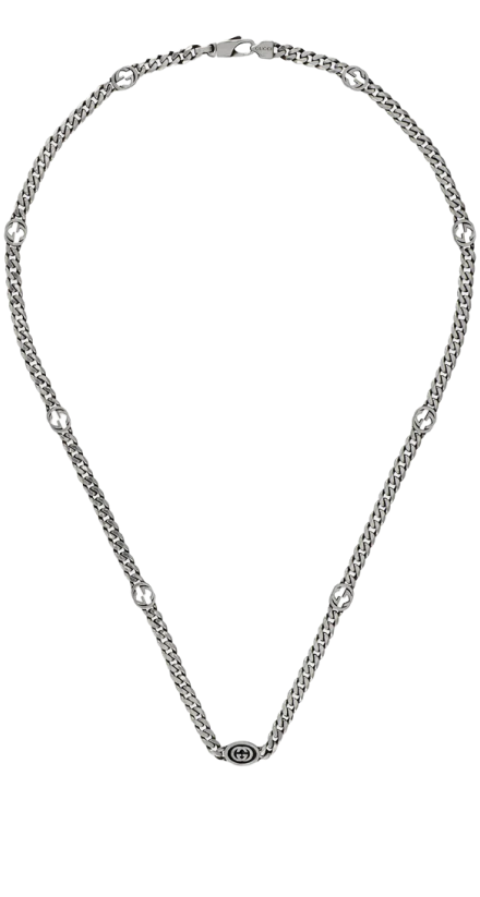 Gucci Interlocking Silver & Black Enamel Necklace