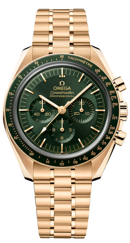 Speedmaster Moonwatch Professional Co-Axial Chronograph 42mm Green Dial Yellow Gold Case