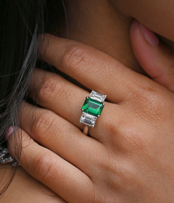 Platinum Emerald & Diamond Trilogy Ring