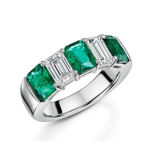 Michael Spiers Platinum Emerald-Cut Emerald & Diamond Half Eternity Ring 4.44ct Ring Michael Spiers   